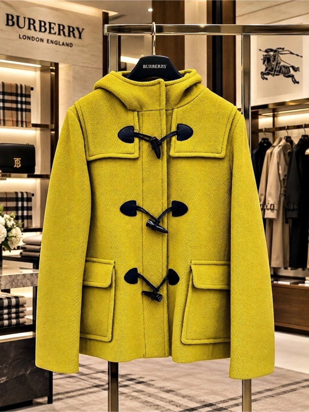 Burberry Short Wool Harrogate Duffle Coat Nature’s Yellow